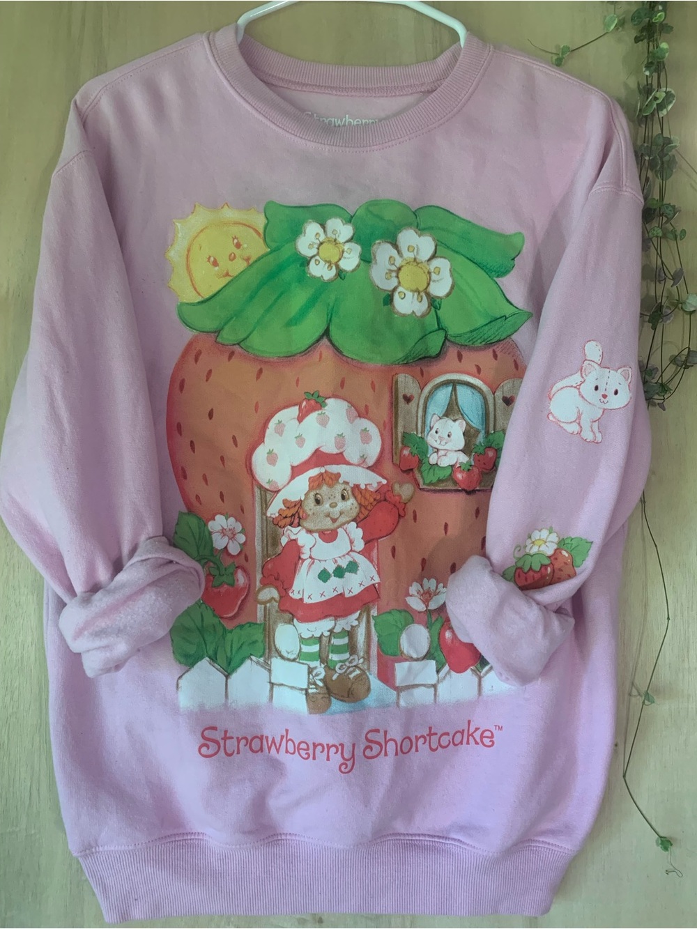 Strawberry Shortcake Pink Graphic Pullover Crewneck Sweatshirt size small pink